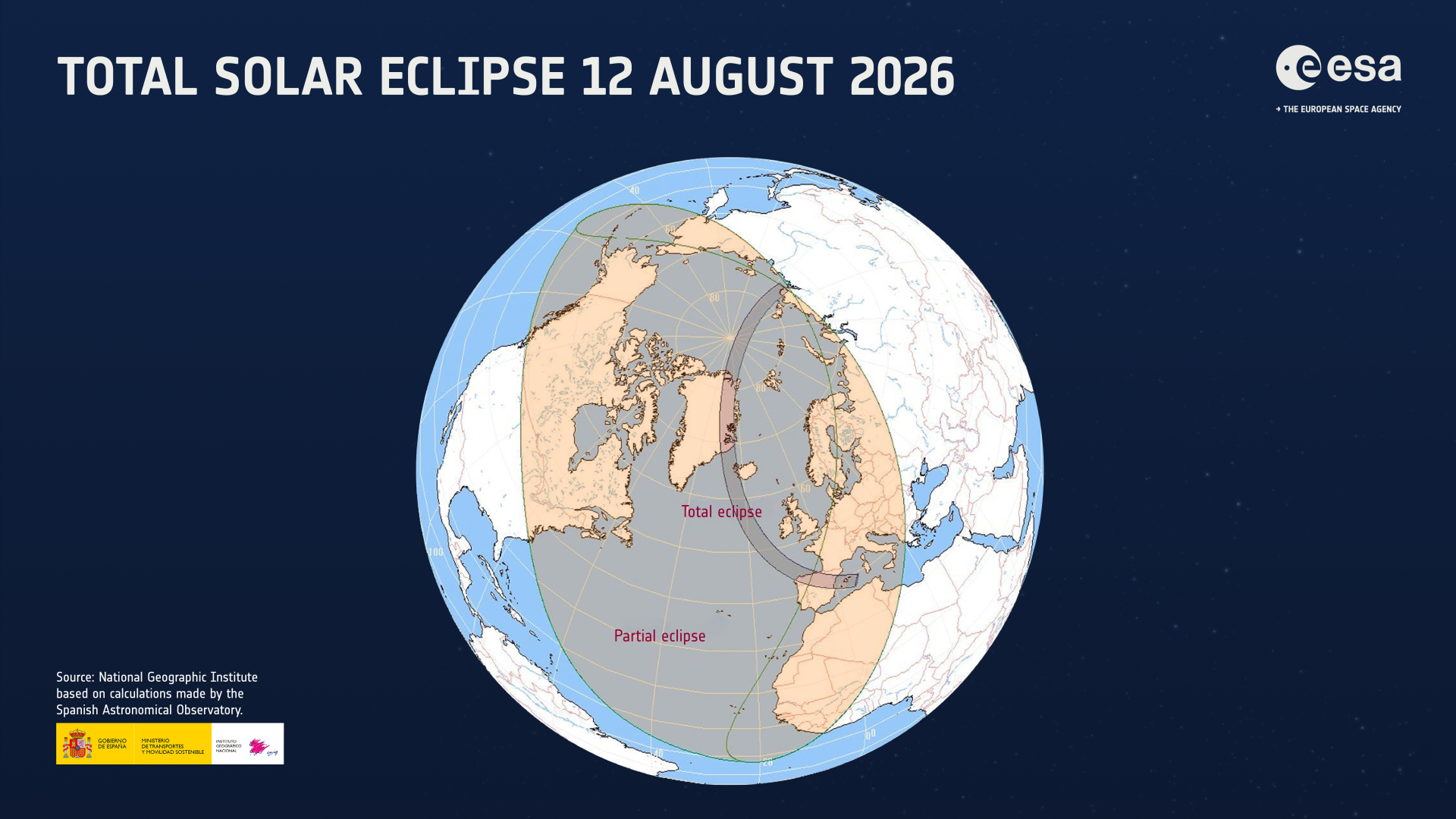 Total solar eclipse 12 August 2026 Global map Credit European Space Agency ESA